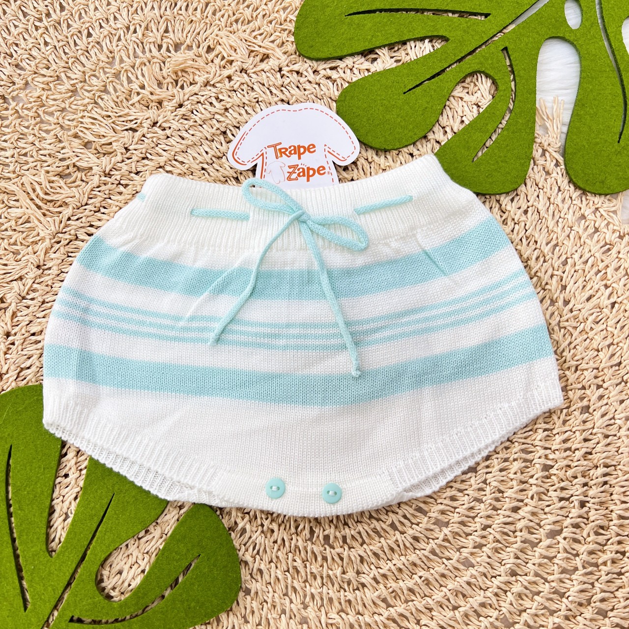 Tapa Fralda Linha Branco com Verde Água